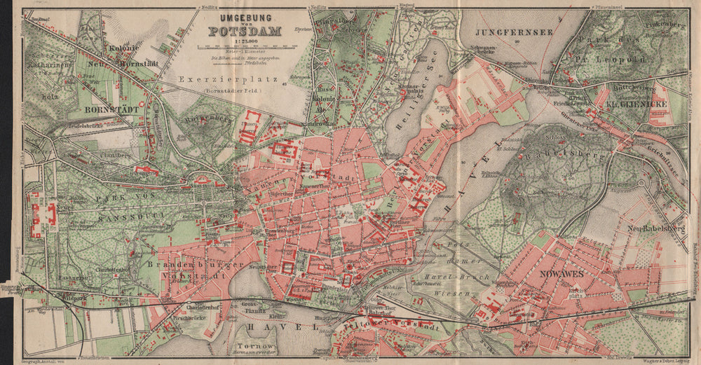 POTSDAM town city stadtplan & environs/umgebung. Nowawes. Brandenburg 1910 map