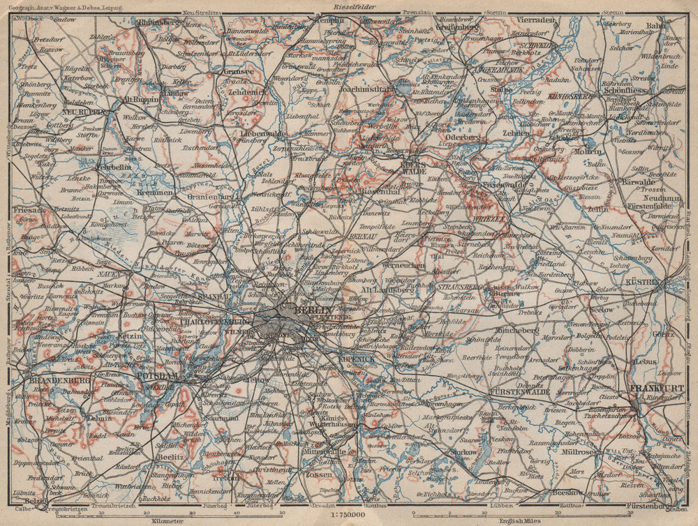 BERLIN & Brandenburg. Potsdam Frankfurt (Oder) Küstrin Eberswalde 1910 old map