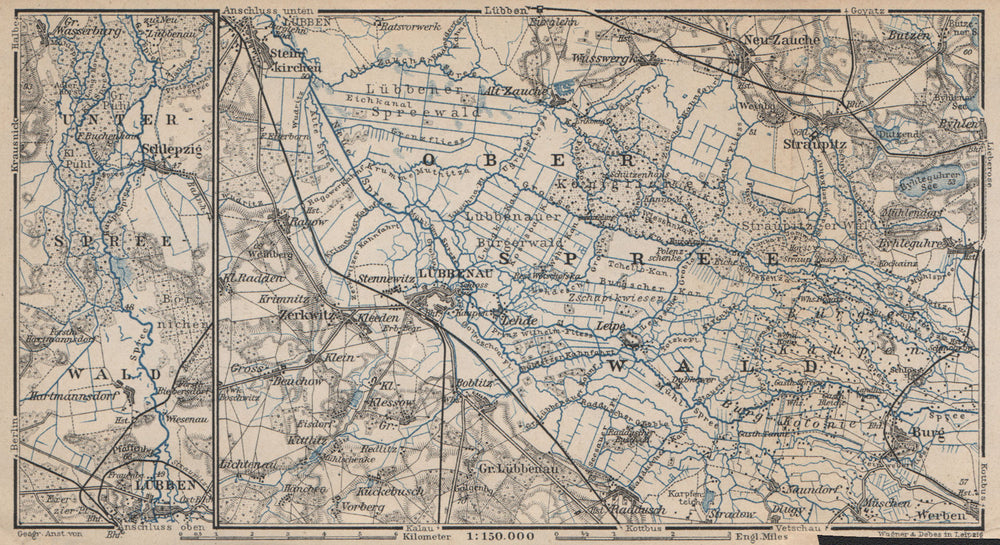 SPREEWALD & LÜBBENAU environs/umgebung. Straupitz Zerkwitz Schlepzig 1910 map