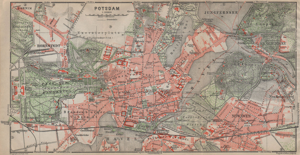 POTSDAM town city stadtplan & environs/umgebung. Nowawes. Brandenburg 1923 map