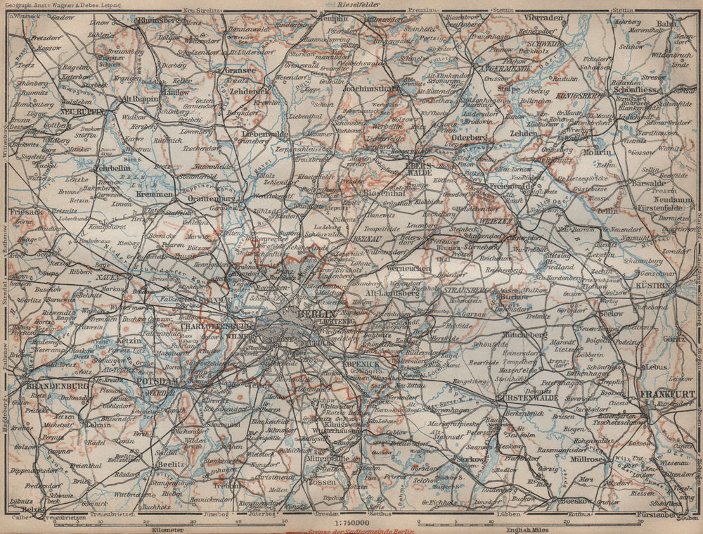 BERLIN & Brandenburg. Potsdam Frankfurt (Oder) Küstrin Eberswalde 1923 old map