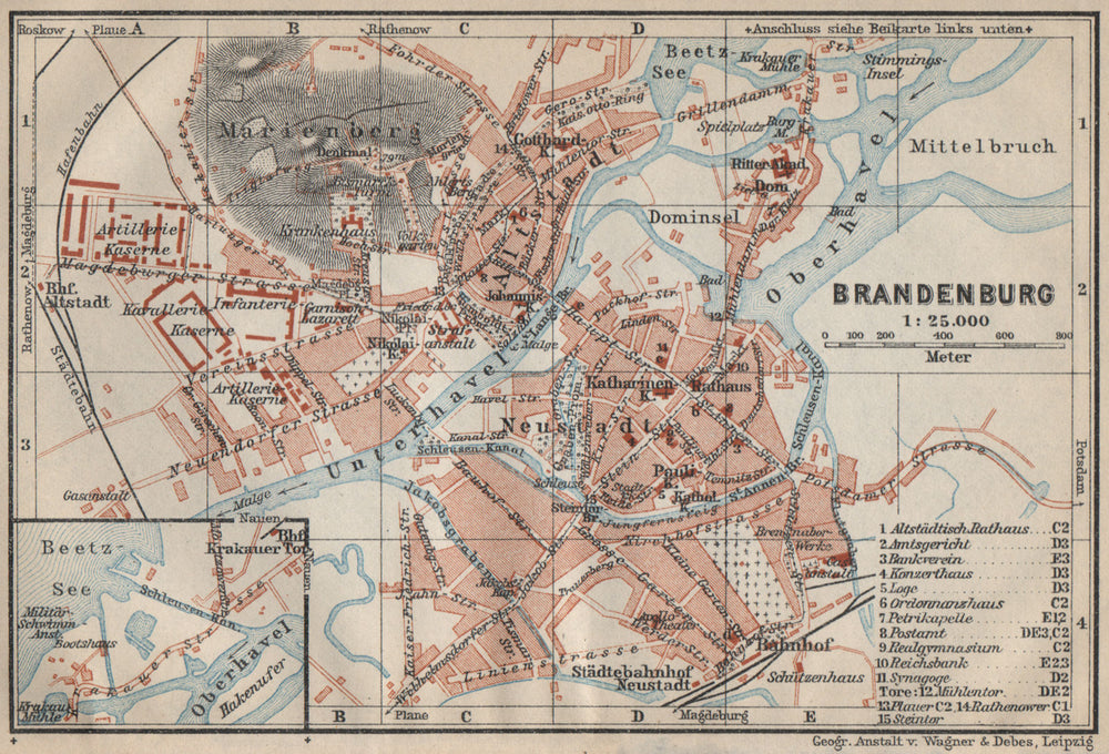 BRANDENBURG AN DER HAVEL vintage town city stadtplan. Berlin karte 1923 map