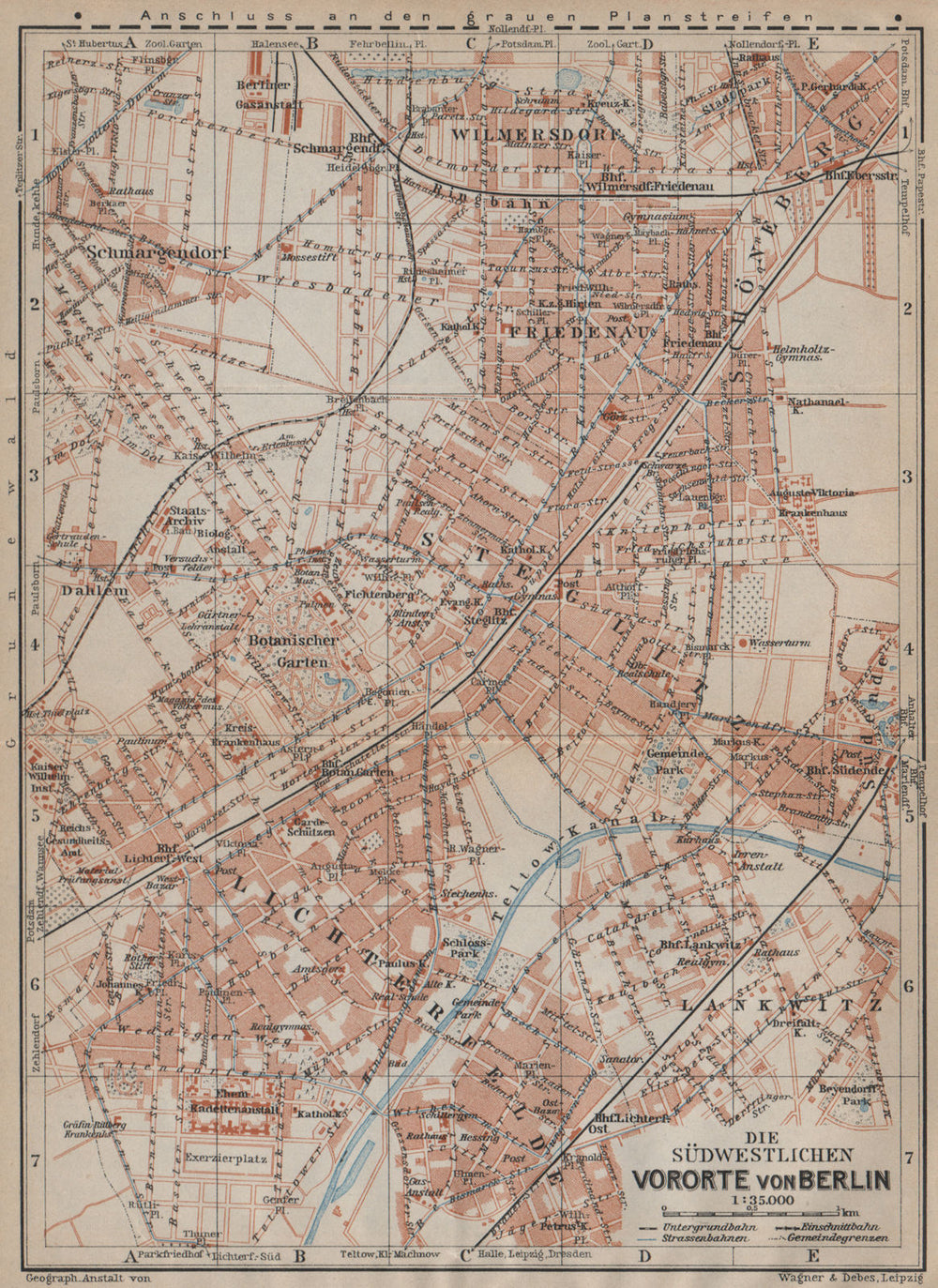BERLIN SÜDWESTLICHEN VORORTE. SW suburbs town city stadtplan  karte 1923 map