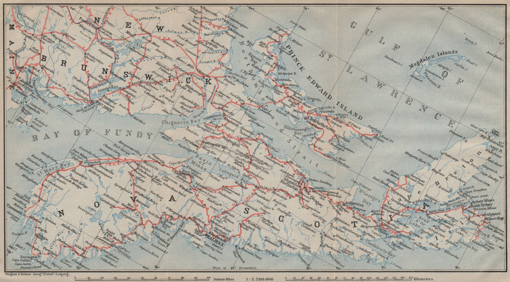 NOVA SCOTIA showing railroads/companies. PEI NB. Canada. BAEDEKER 1922 old map