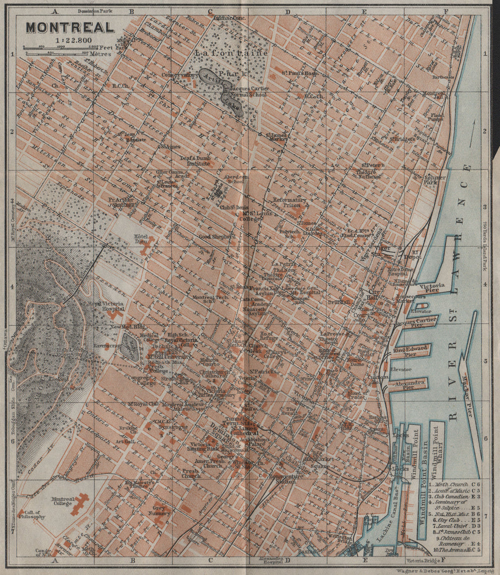 MONTREAL Montréal town city plan. Quebec, Canada carte. BAEDEKER 1922 old map