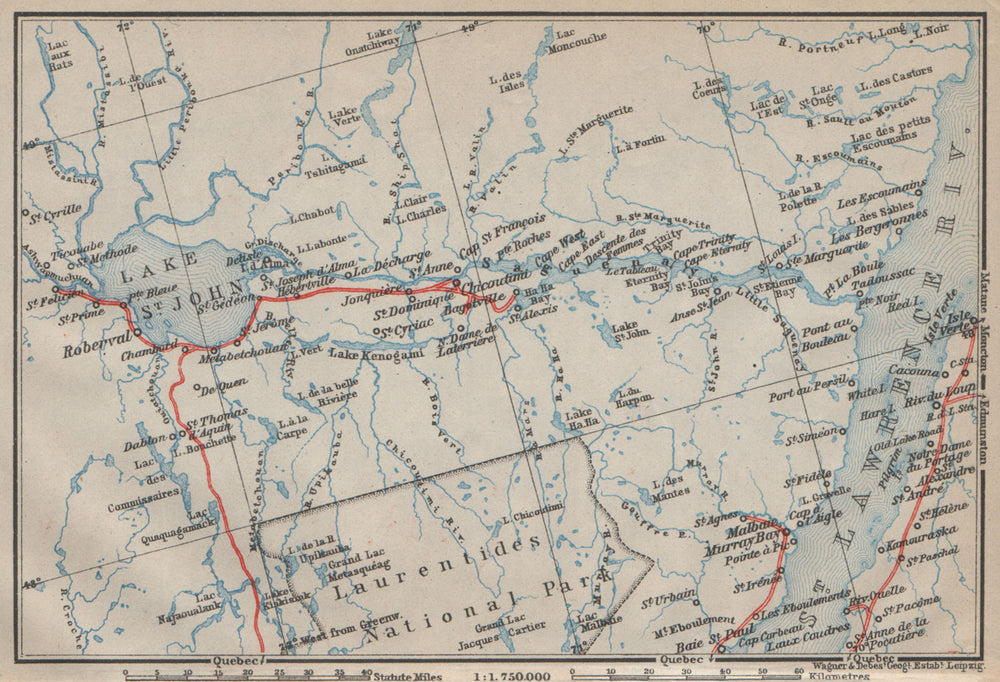 SAGUENAY-LAC-SAINT-JEAN. Roberval. Laurentides National Park. Quebec 1922 map