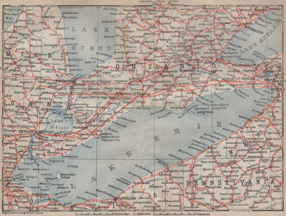 Southern ONTARIO. Lake Erie Detroit Toronto Hamilton Cleveland Buffalo 1922 map