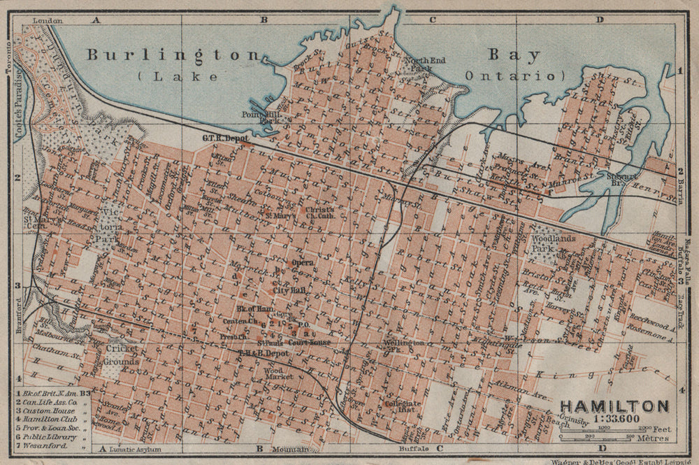 HAMILTON town city plan. Ontario, Canada. BAEDEKER 1922 old antique map chart