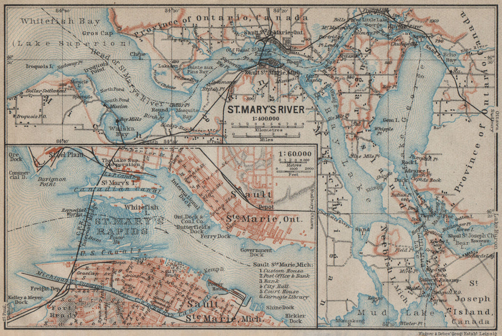 ST MARYS RIVER/RAPIDS. Sault-Ste-Marie town plan. Michigan/Ontario 1922 map