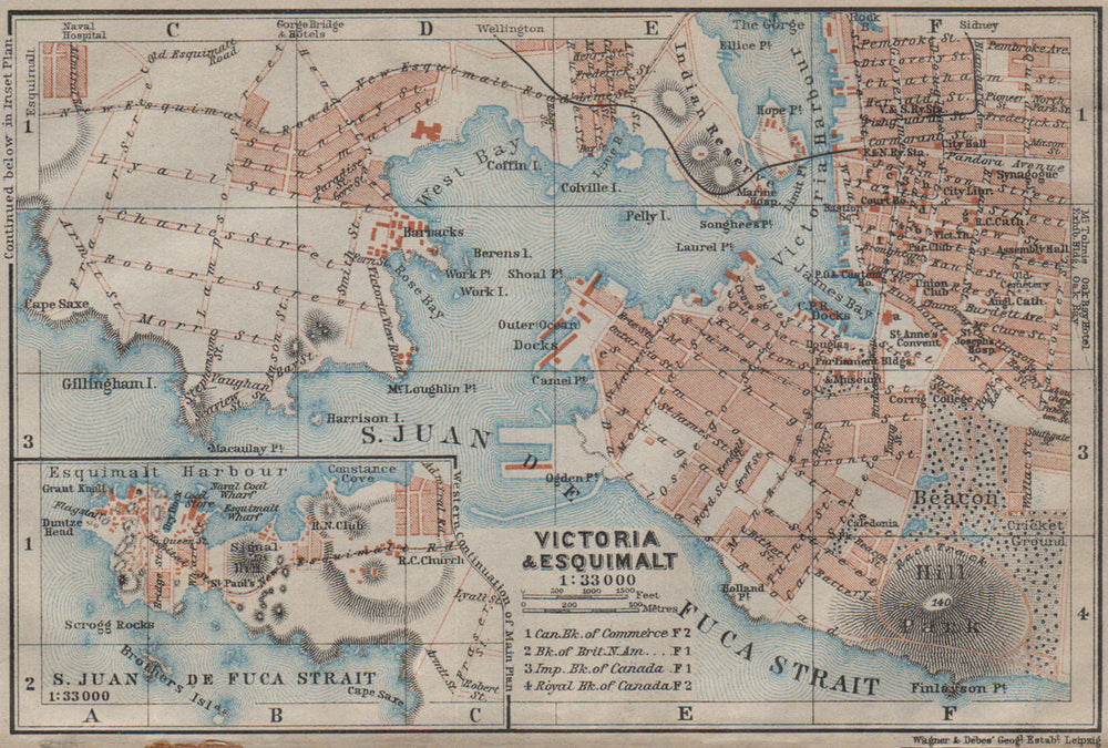 VICTORIA & ESQUIMALT town city plan. Vancouver Island British Columbia 1922 map