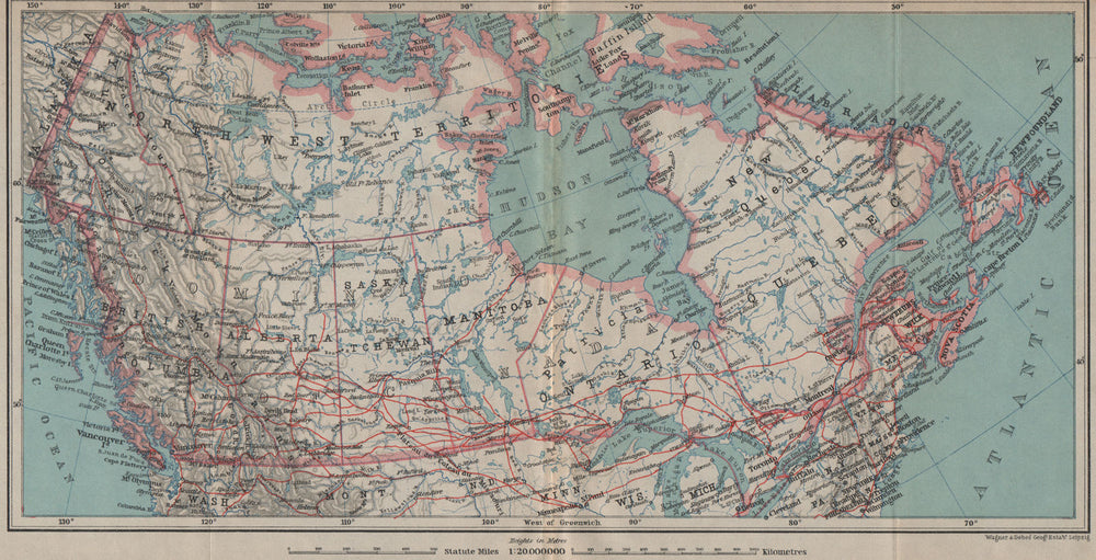 BRITISH NORTH AMERICA General map. Canada. BAEDEKER 1922 old antique chart