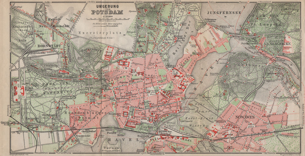POTSDAM town city stadtplan & environs/umgebung. Nowawes. Brandenburg 1913 map