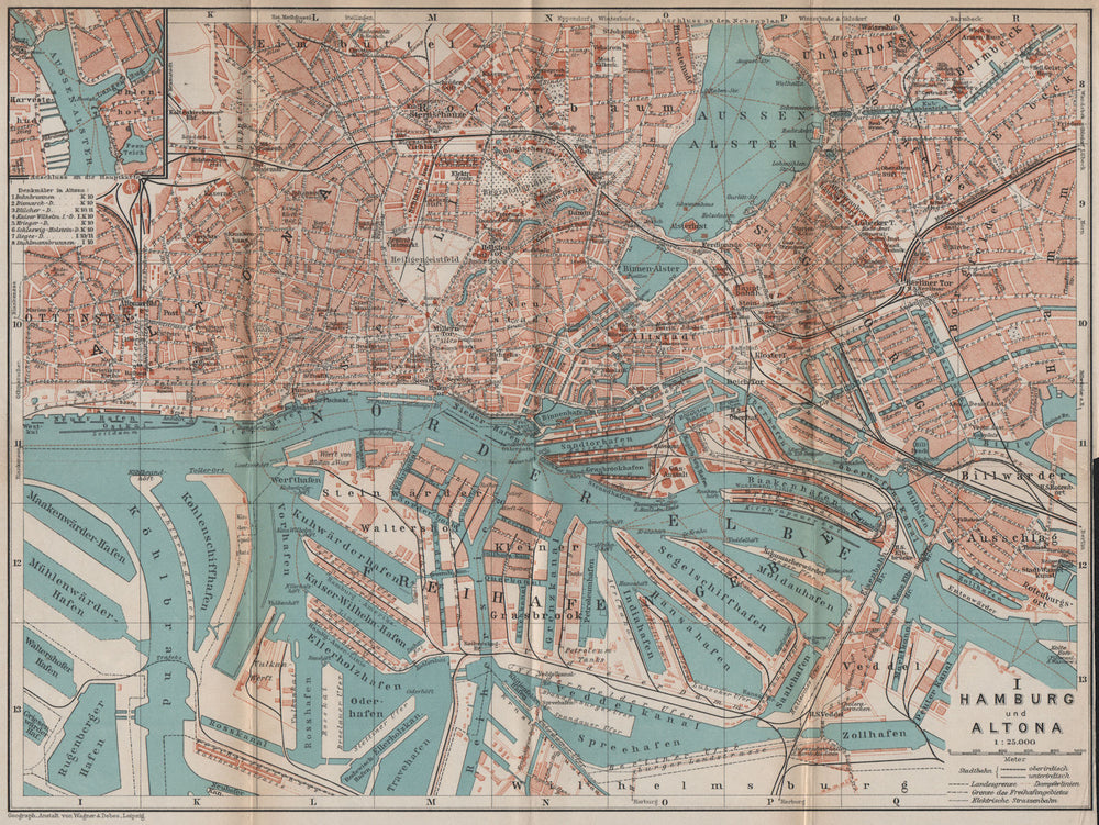 HAMBURG & ALTONA town city stadtplan St Pauli St Georg Freihafengebiet 1913 map