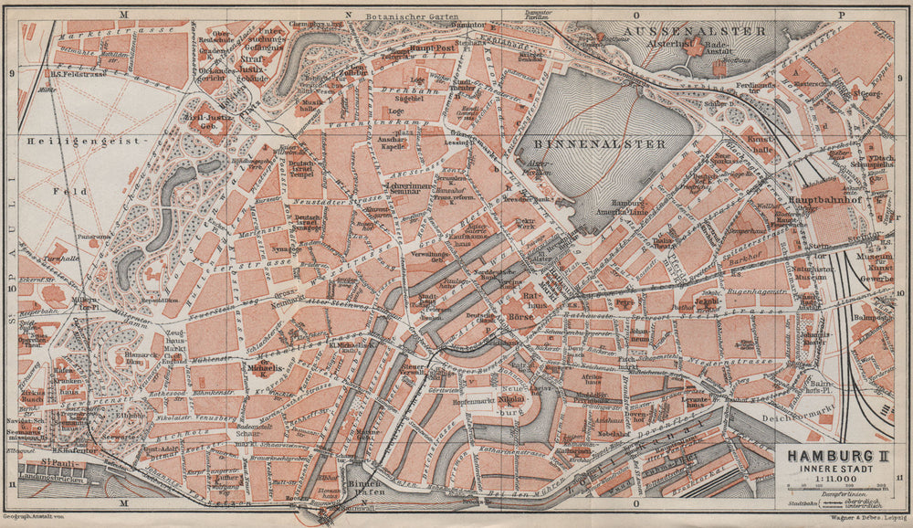 HAMBURG antique town city plan II. Innere Stadt. Binnenalster karte 1913 map