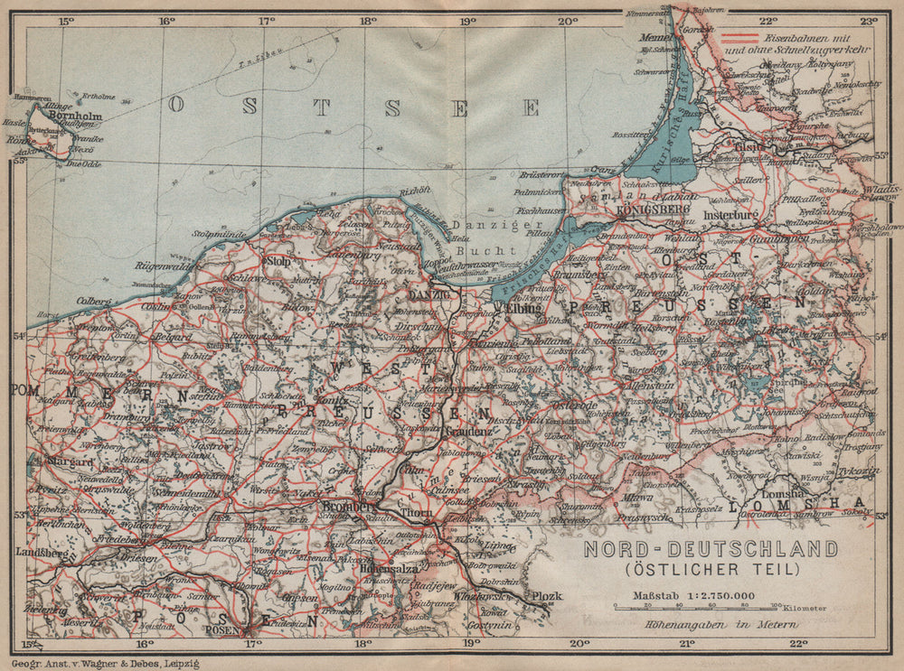NORD-DEUTSCHLAND (ÖSTLICHER TEIL). Prussia. North Poland Kaliningrad 1913 map