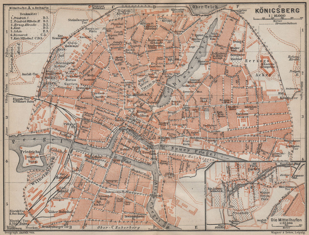 KÖNIGSBERG KALININGRAD town city stadtplan. Калининград. Russia 1913 old map