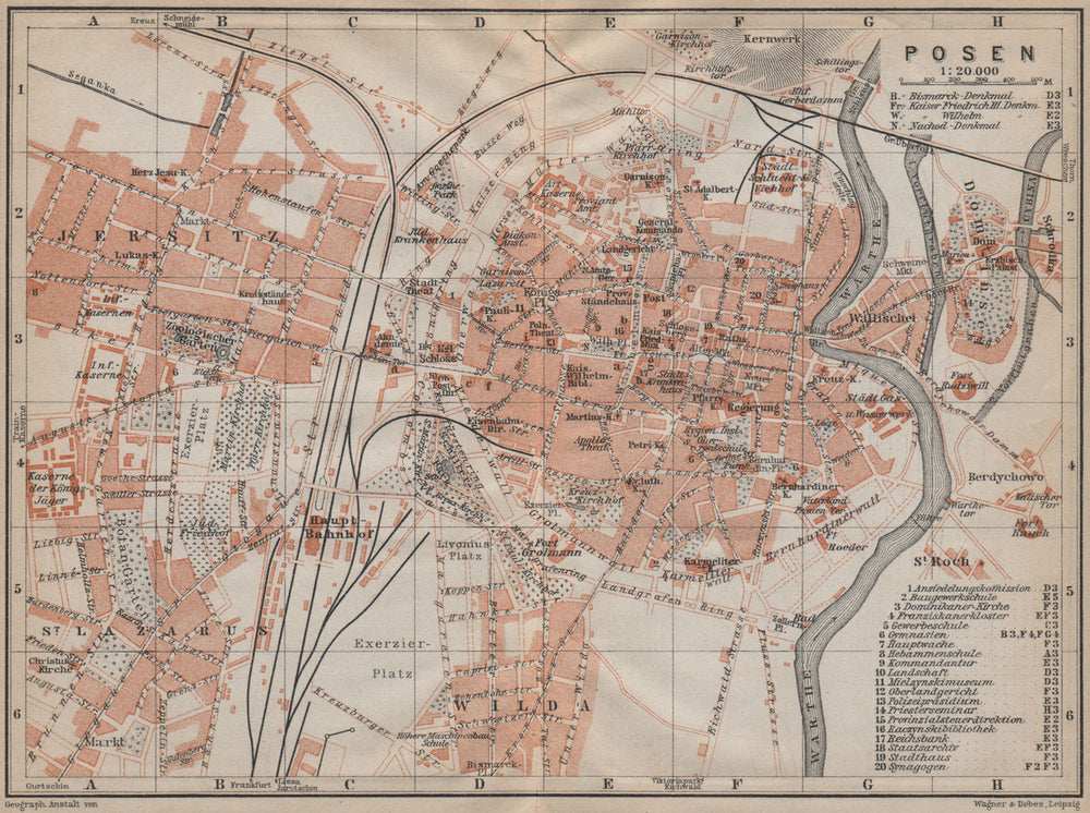 POSEN POZNAN antique town city plan miasta. Poznań. Poland mapa 1913 old
