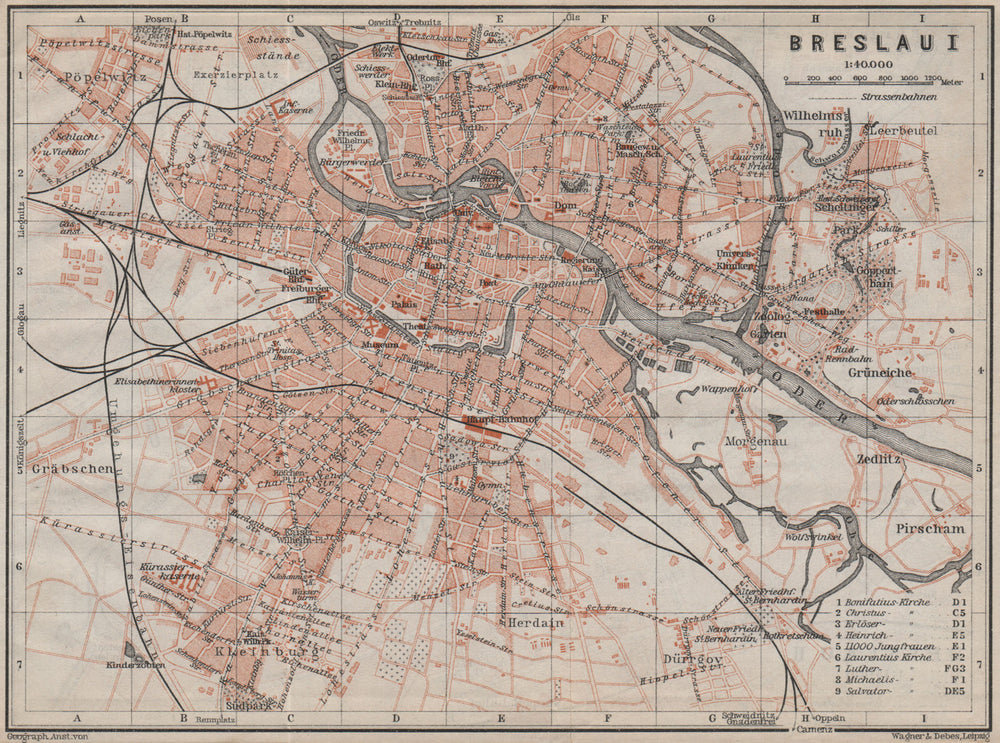 BRESLAU WROCŁAW antique town city plan miasta I . Wroclaw. Poland mapa 1913
