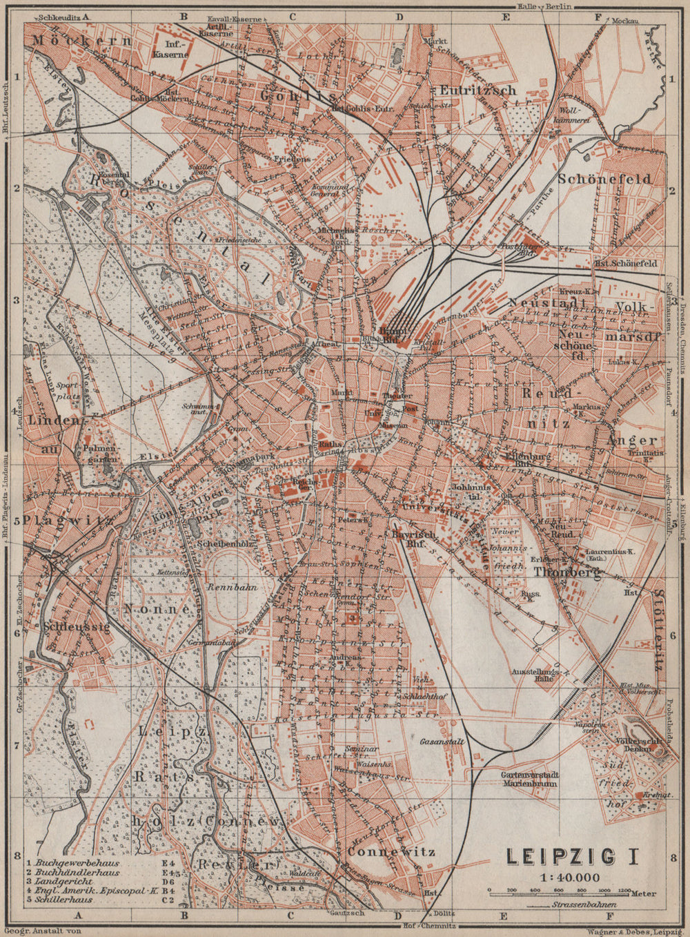 LEIPZIG antique town city stadtplan I. Saxony karte. BAEDEKER 1913 old map