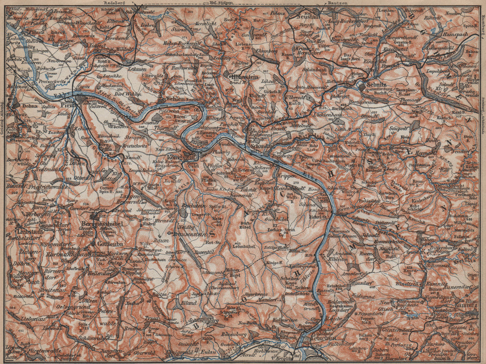 SAXON/BOHEMIAN SWITZERLAND Böhmische/Sächsische Schweiz Ceske Svycarsko 1913 map