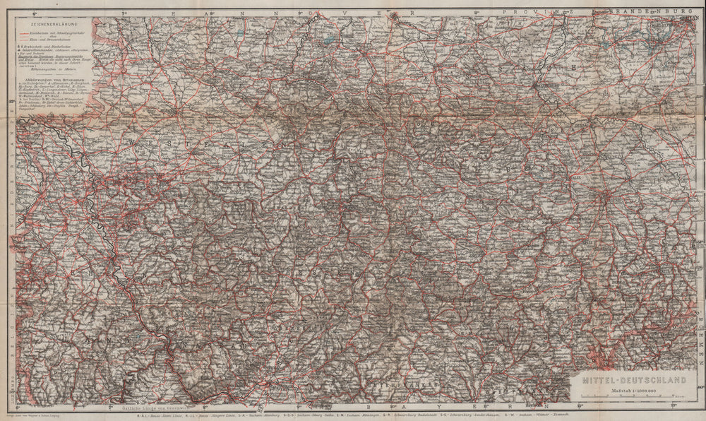 MITTEL-DEUTSCHLAND Central Germany. Berlin Leipzig Köln Mainz Hannover 1913 map