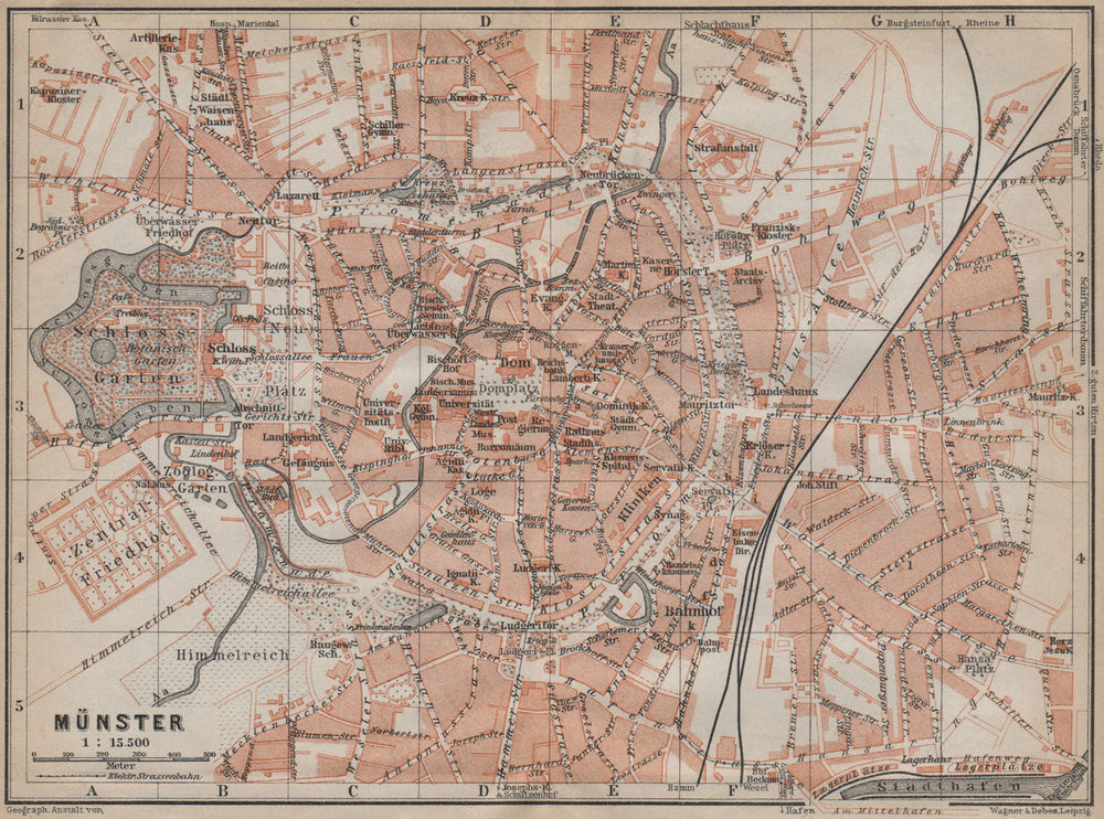 MÜNSTER antique town city stadtplan. Northrhine-Westfalia karte 1913 old map