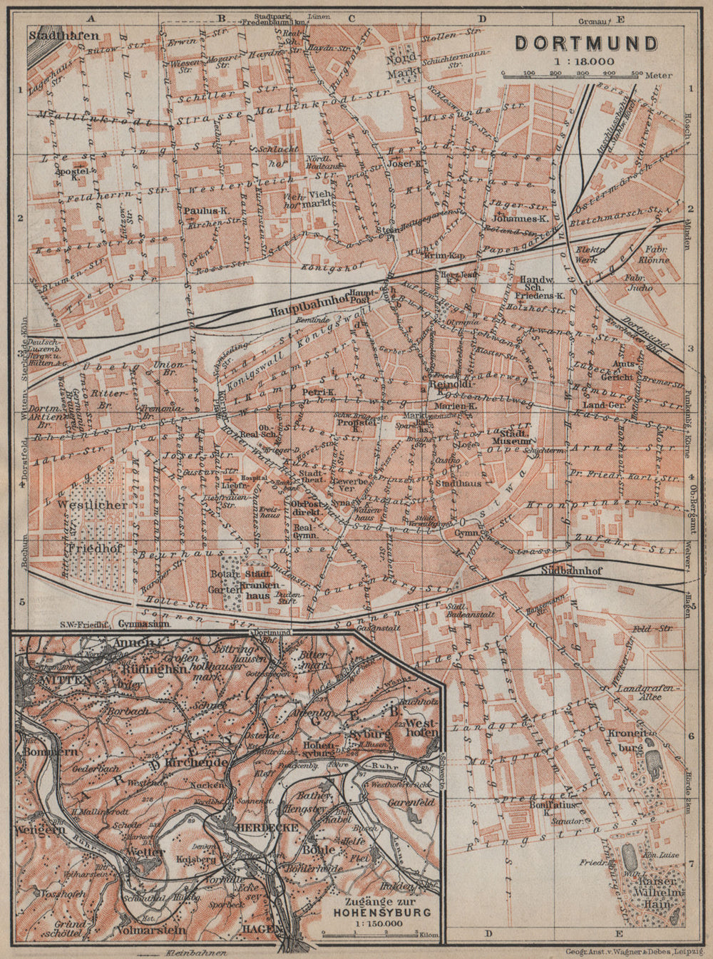 DORTMUND town city stadtplan & Hohensyburg. Northrhine-Westfalia karte 1913 map