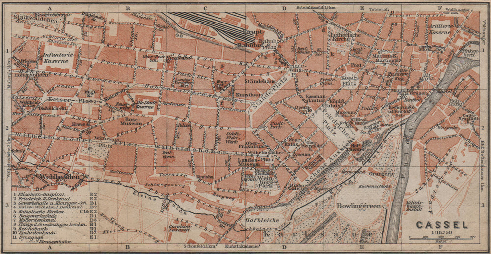 KASSEL CASSEL antique town city stadtplan. Hesse. Germany karte 1913 old map