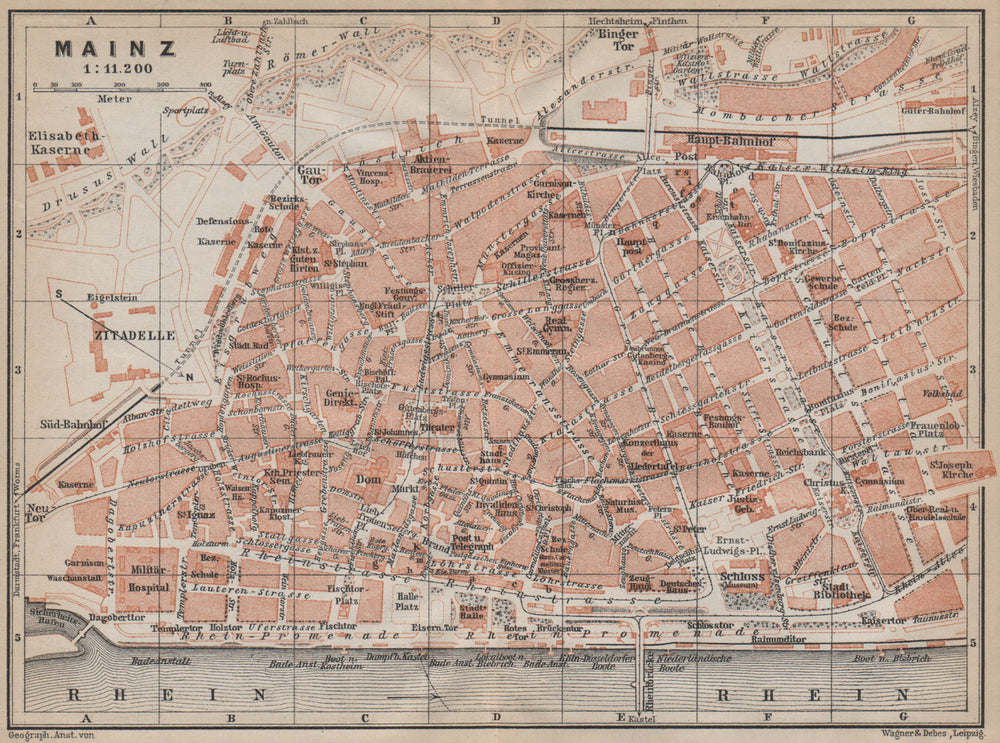 MAINZ antique town city stadtplan. Rhineland-Palatinate karte 1913 old map