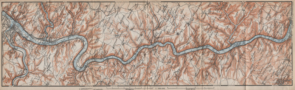 RHINE/RHEIN. Koblenz-Lahnstein-Boppard-Salzig-St Goar-Bingen-Rüdesheim 1913 map