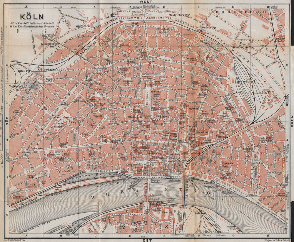 KÖLN (COLOGNE) town city stadtplan. Northrhine-Westfalia. Koln karte 1913 map