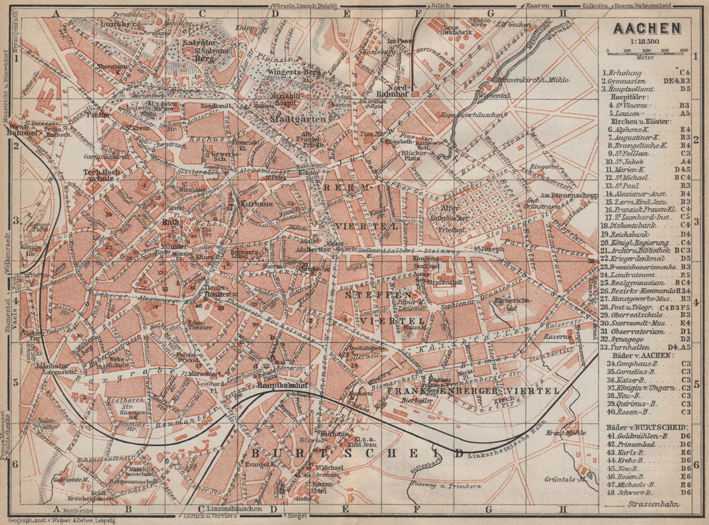 AACHEN town city stadtplan. Northrhine-Westfalia. Aix-la-Chapelle 1913 old map