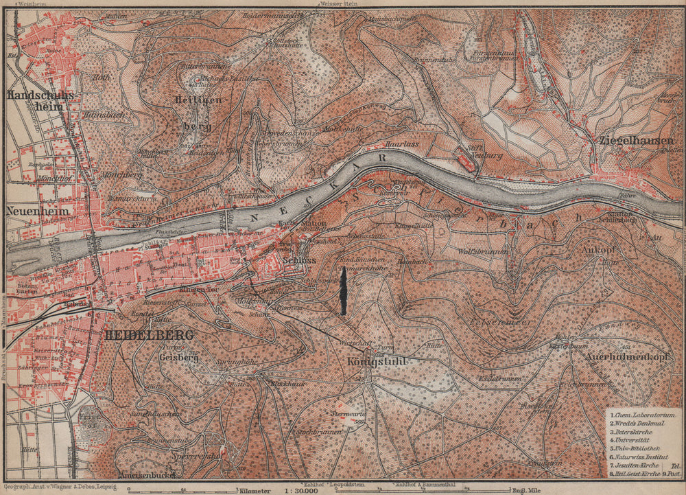 HEIDELBERG environs. Ziegelhausen Königstuhl. Baden-Württemberg karte 1913 map