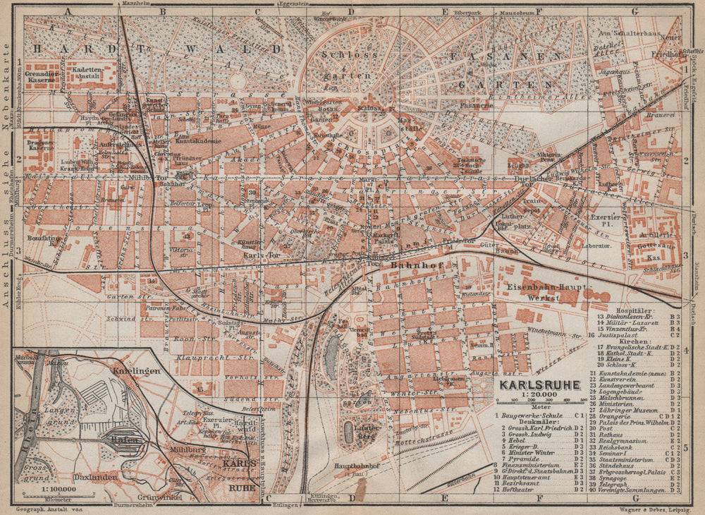 KARLSRUHE antique town city stadtplan. Baden-Württemberg karte 1913 old map