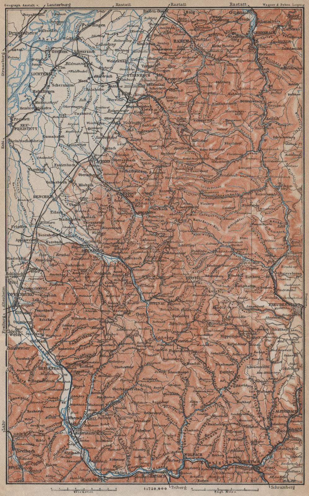 NORD-SCHWARZWALD/BLACK FOREST North.Freudenstadt Baden-Baden Offenburg 1913 map