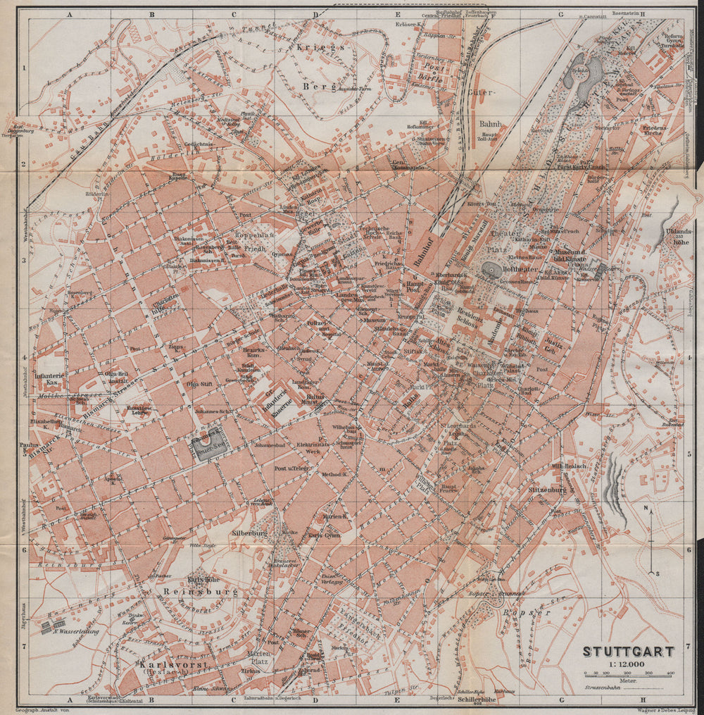 STUTTGART antique town city stadtplan. Baden-Württemberg karte 1913 old map