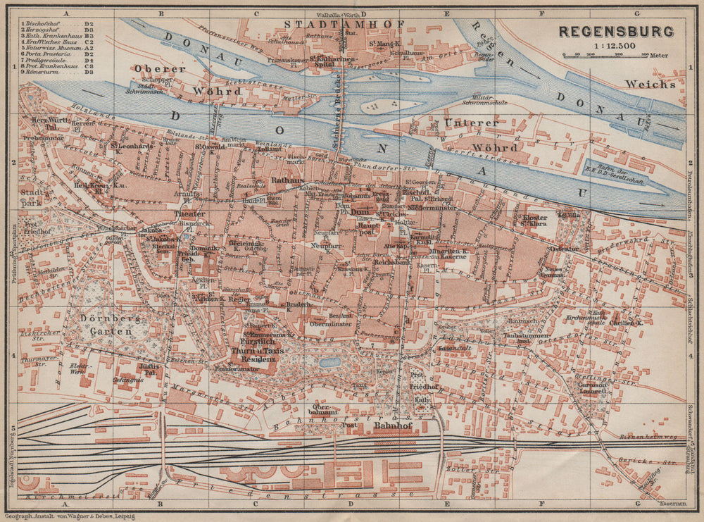REGENSBURG town city stadtplan. Bavaria. Ratisbon. Stadtamhof karte 1913 map