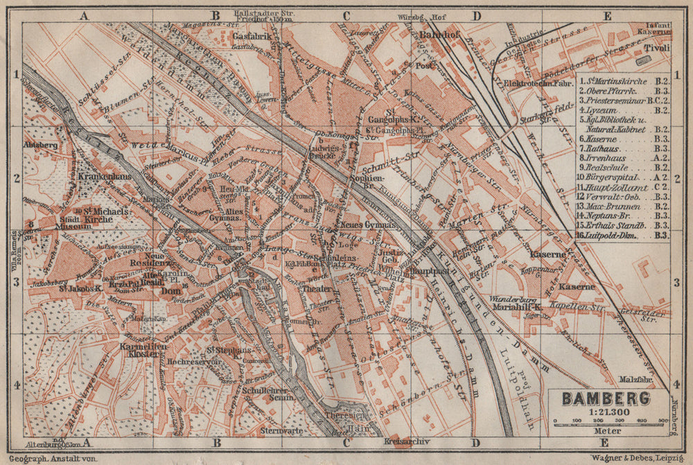BAMBERG antique town city stadtplan. Bavaria karte. BAEDEKER 1913 old map