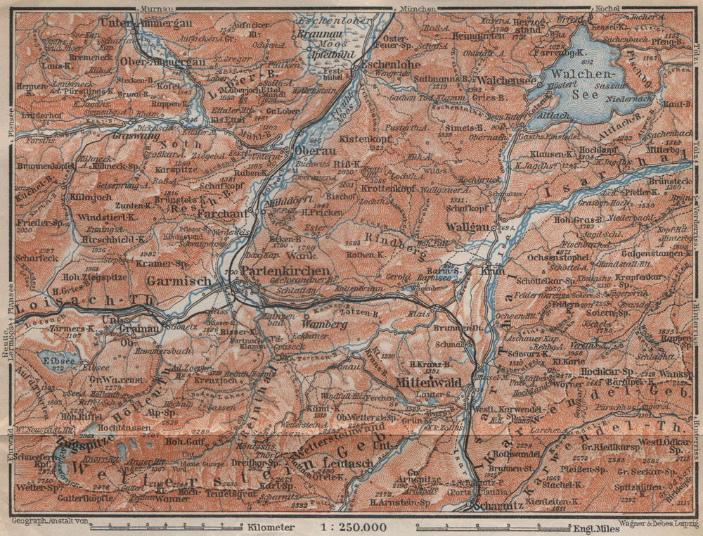 GARMISCH-PARTENKIRCHEN umgebung. Mittenwald Walchensee Oberammergau 1913 map