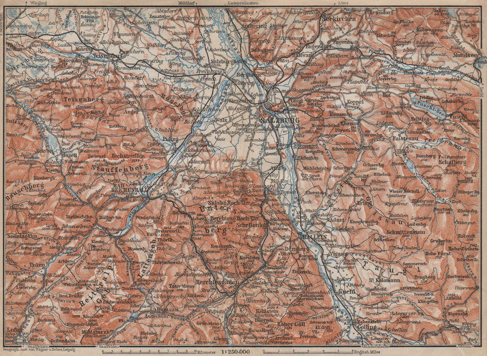 SALZBURG environs. Berchtesgaden Faistenau Seekirchen Reichenhall 1913 old map