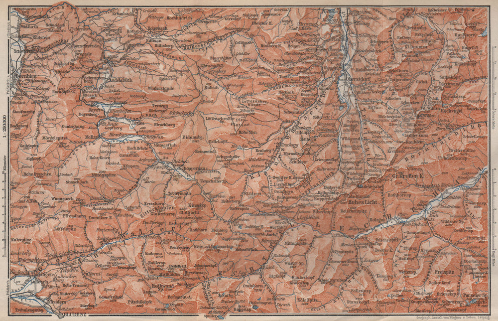 BREGENZERWALD & ALLGÄUER ALPEN. Blundez Oberstdorf Damüls Mittelberg 1899 map