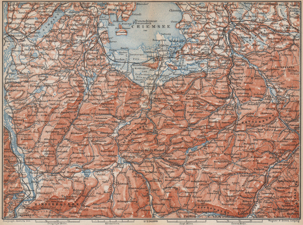 CHIEMSEE, CHIEMGAU & environs. Kufstein Traunstein Lofer Kössen karte 1899 map