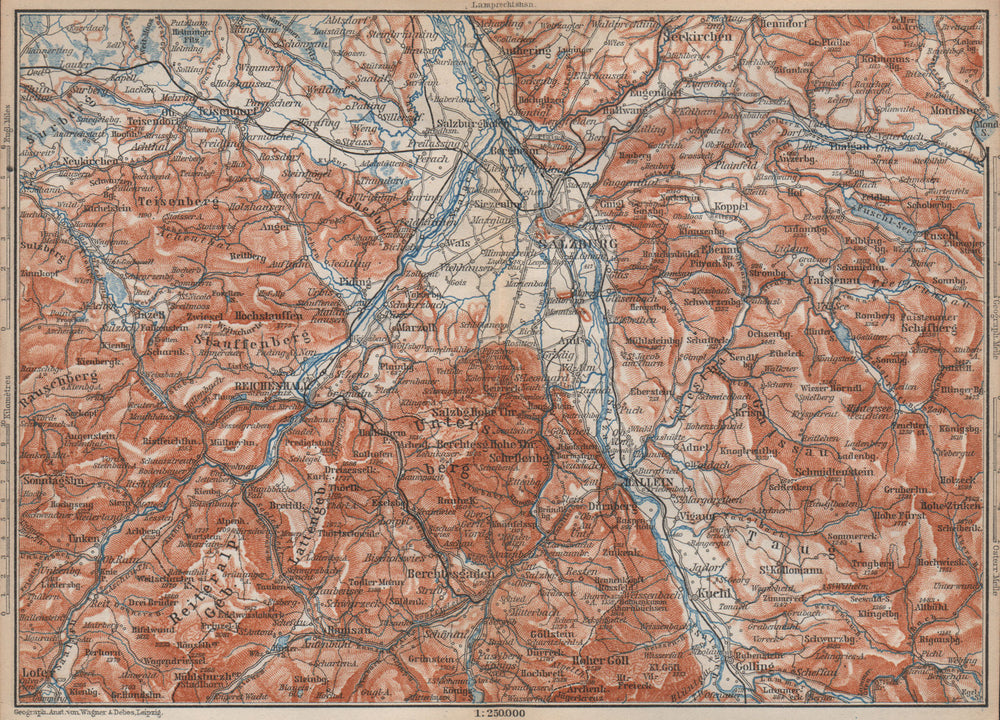 SALZBURG environs. Berchtesgaden Faistenau Seekirchen Reichenhall 1899 old map