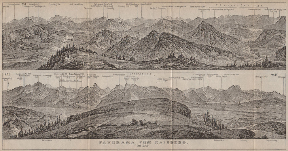 PANORAMA VOM GAISBERG. Salzburg. Salzach valley. Austria Österreich 1899 map