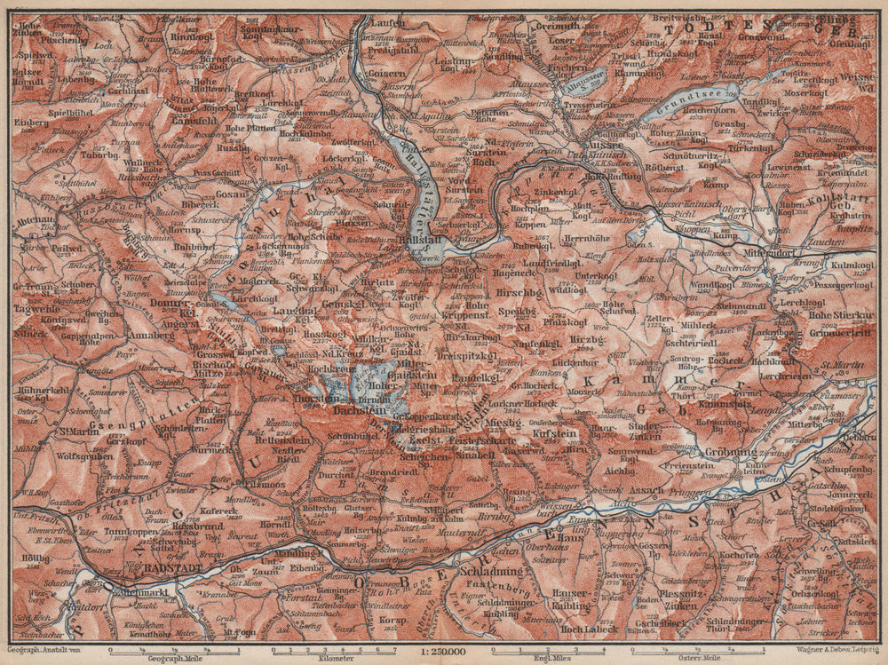 SOUTH SALZKAMMERGUT. Bad Aussee Dachstein Schladming Mitterndorf karte 1899 map