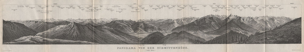 PANORAMA from/vom SCHMITTENHÖHE. Kitzbühler Alpen Tirol Österreich 1899 map