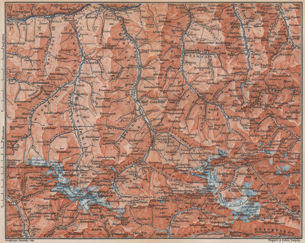HOHE TAUERN & GASTEINER TAL Ankogelgruppe Goldberggruppe Bad Gastein 1899 map