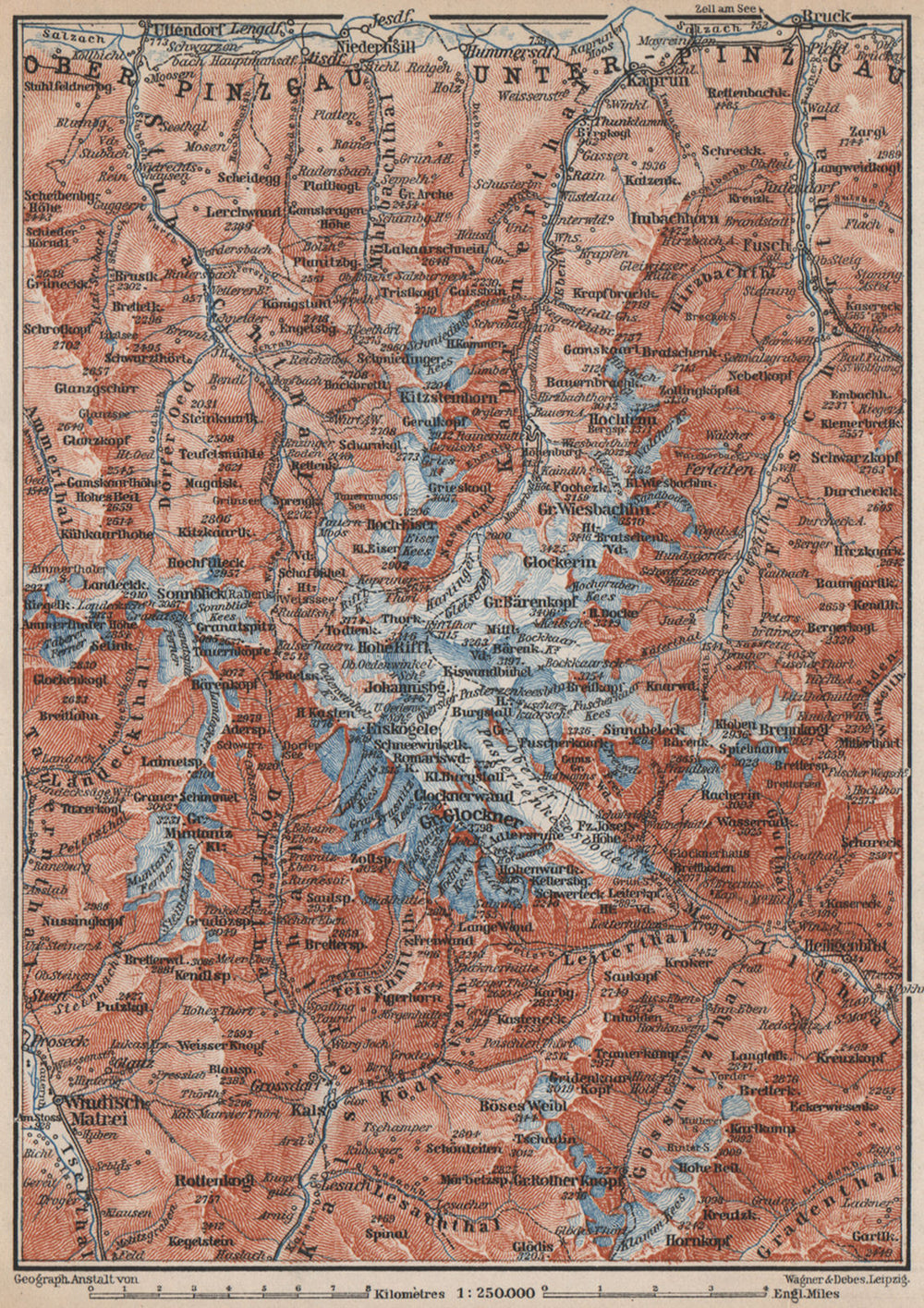 GLOCKNERGRUPPE. HOHE TAUERN. UNTERPINZGAU. Kaprun Matrei Grossdorf 1899 map