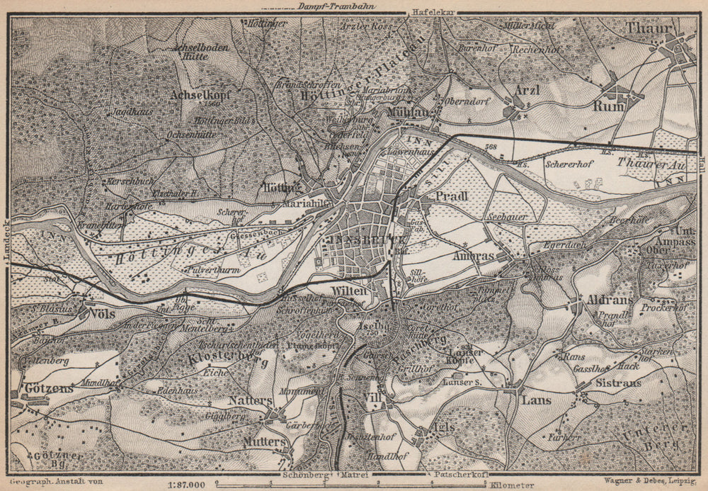 INNSBRUCK ENVIRONS Umgebung. Thaur Gotzens Igls. Austria Österreich 1899 map