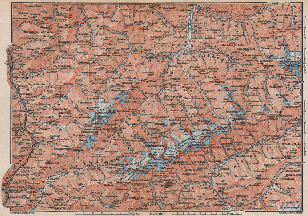 ZILLERTALER ALPEN ALPS. Mayrhofen Matrei Steinach. Tyrol/Südtirol 1899 old map